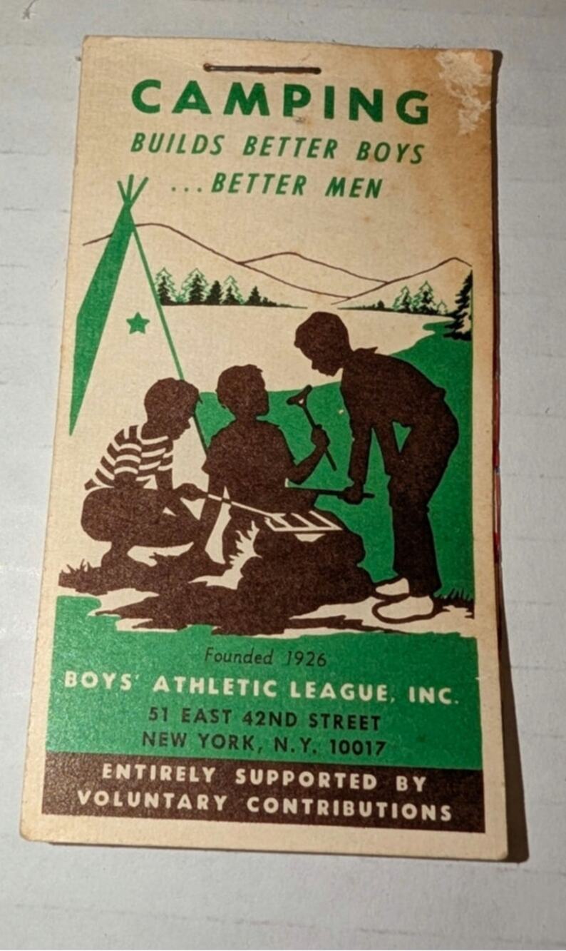 Boys Athletic League Camping 1950’s Booklet, Air Mail, First Class, etc stickers